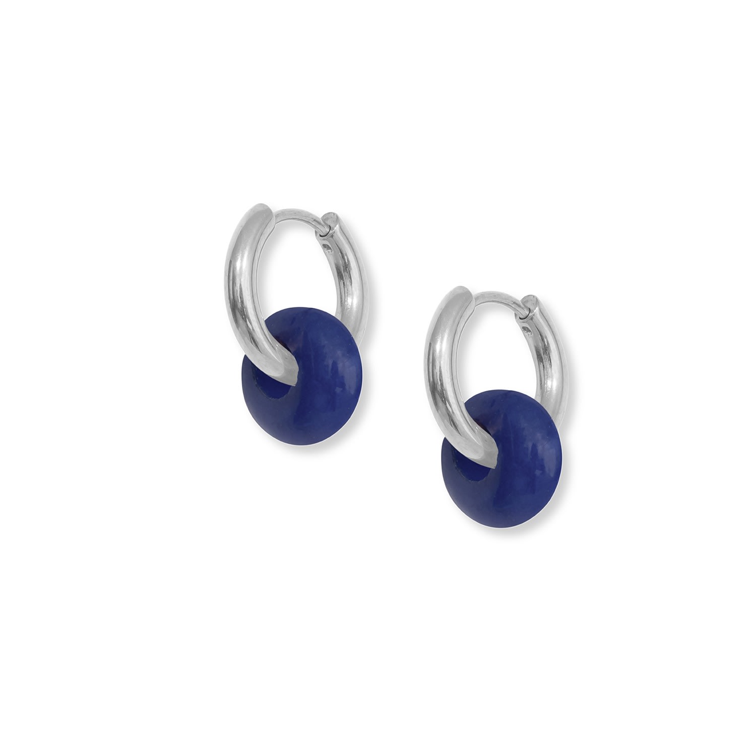 Women’s Blue Agate Hoops - Silver A Weathered Penny