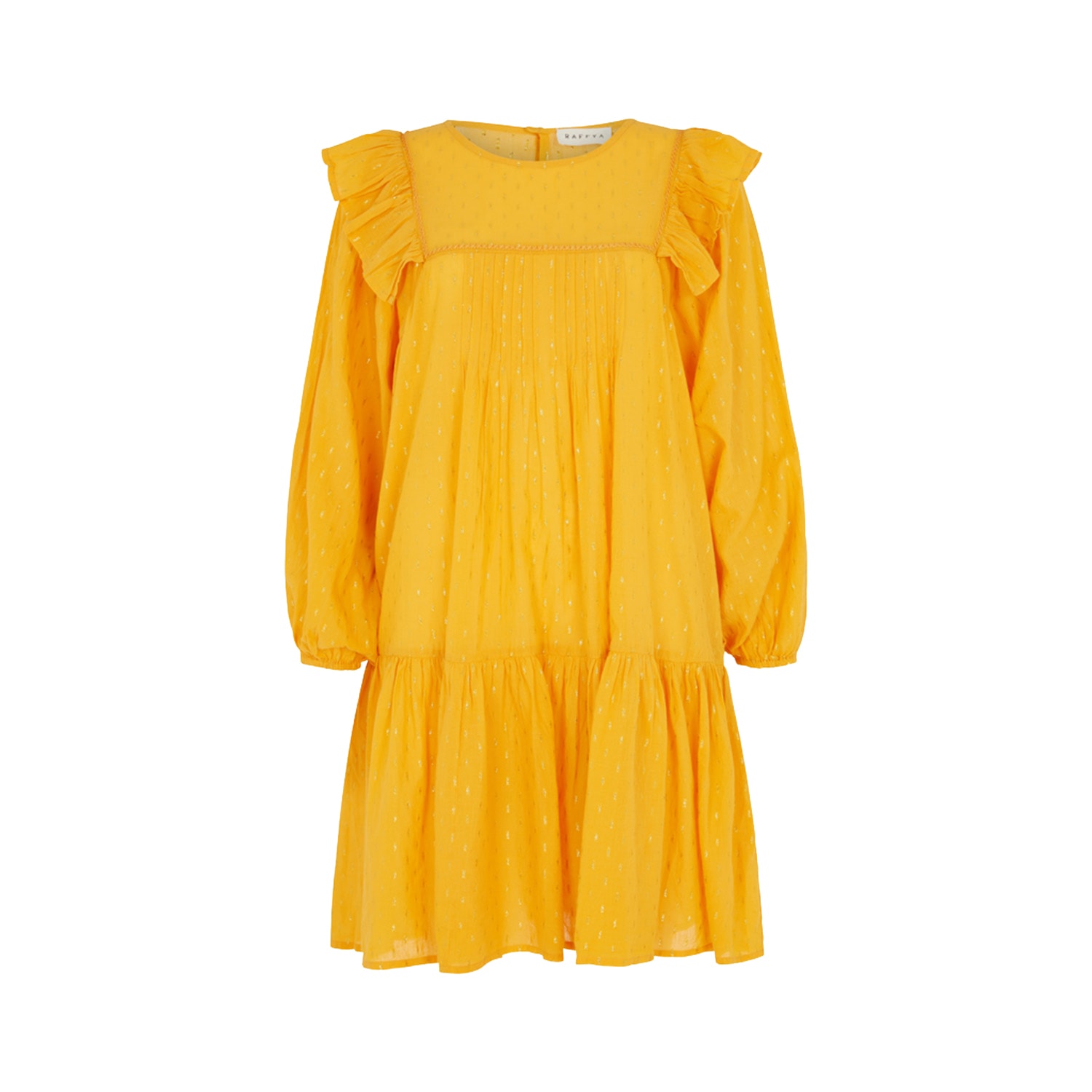 Women’s Yellow / Orange / Gold Citra Frill Mini Dress Cotton With Metallic Details Small Raffya