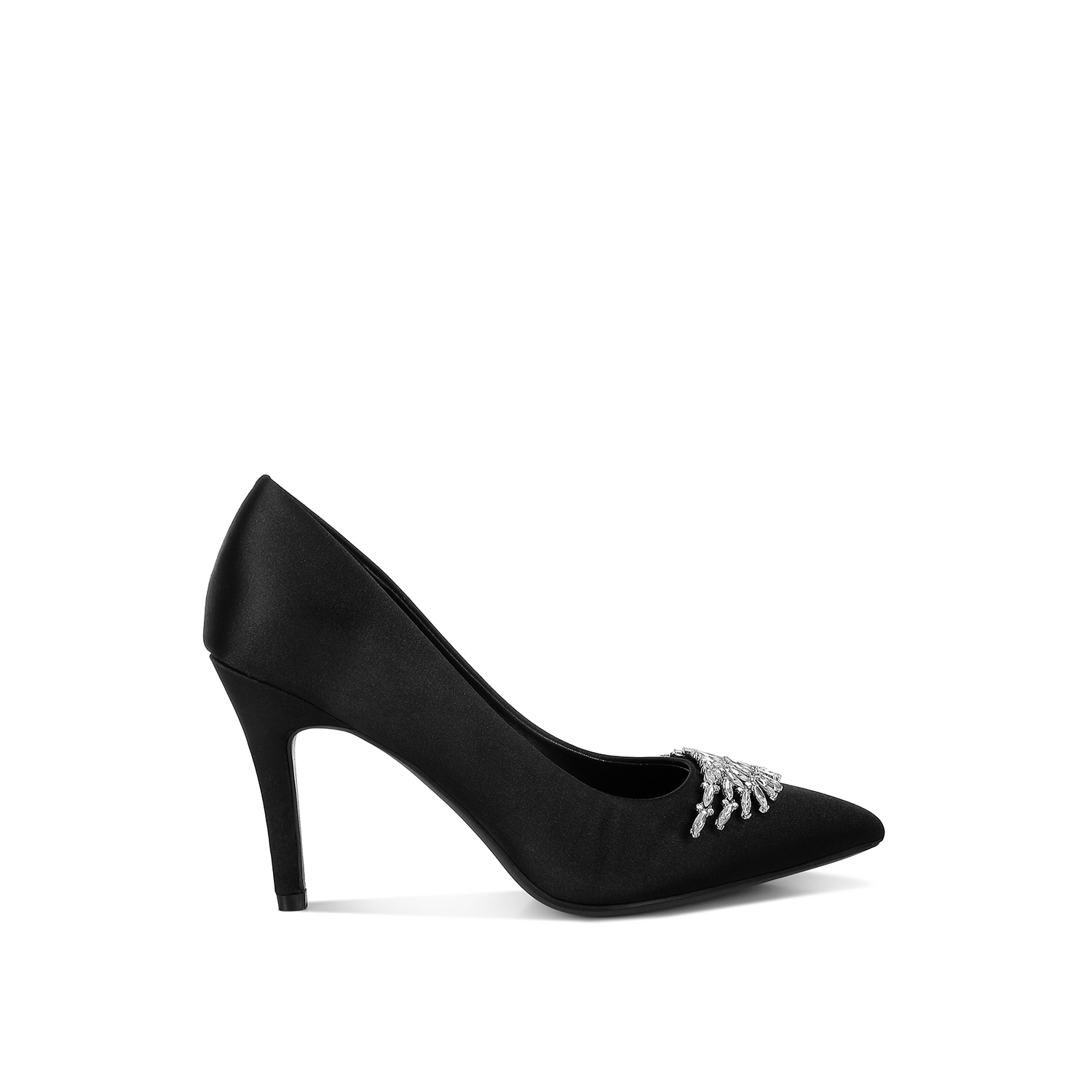 Rag & Co Women's Rhodolia Diamante Brooch Detail Satin Pumps In Black By  In Black