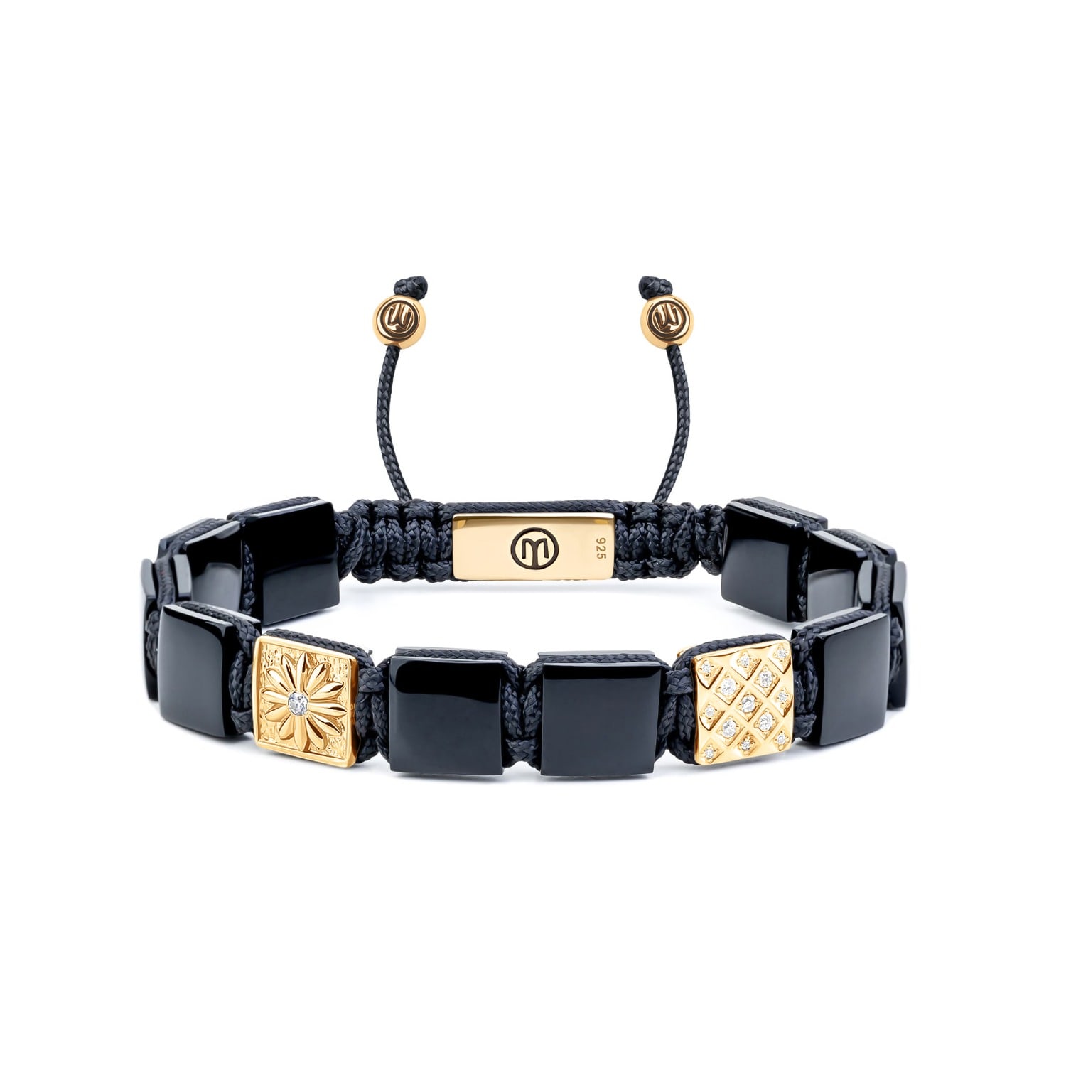 Mahigan Men's Black / Gold Flat-bead Onyx Bracelet In Gold - White Moissanites