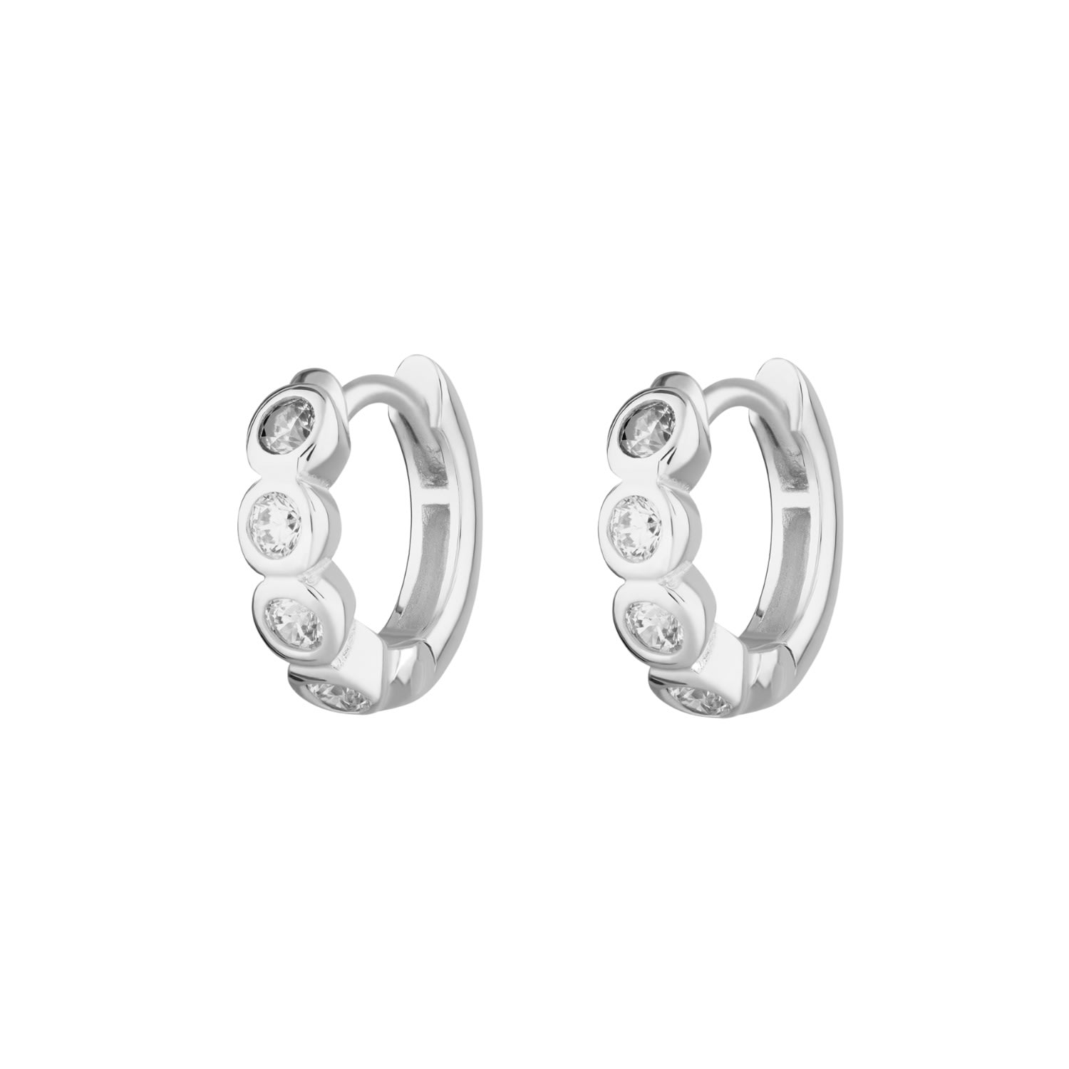 Women’s Silver Bezel Huggie Earrings With Clear Stones Scream Pretty