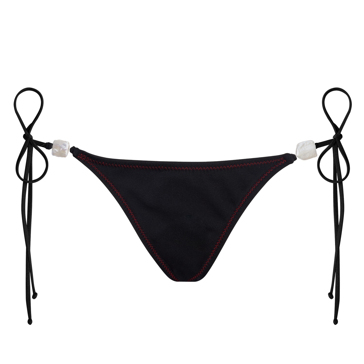 Daughters Of The Sun Swim Women's Red / Black Tokyo Black String Tie Bikini Bottoms With Square Pearls In Black/red