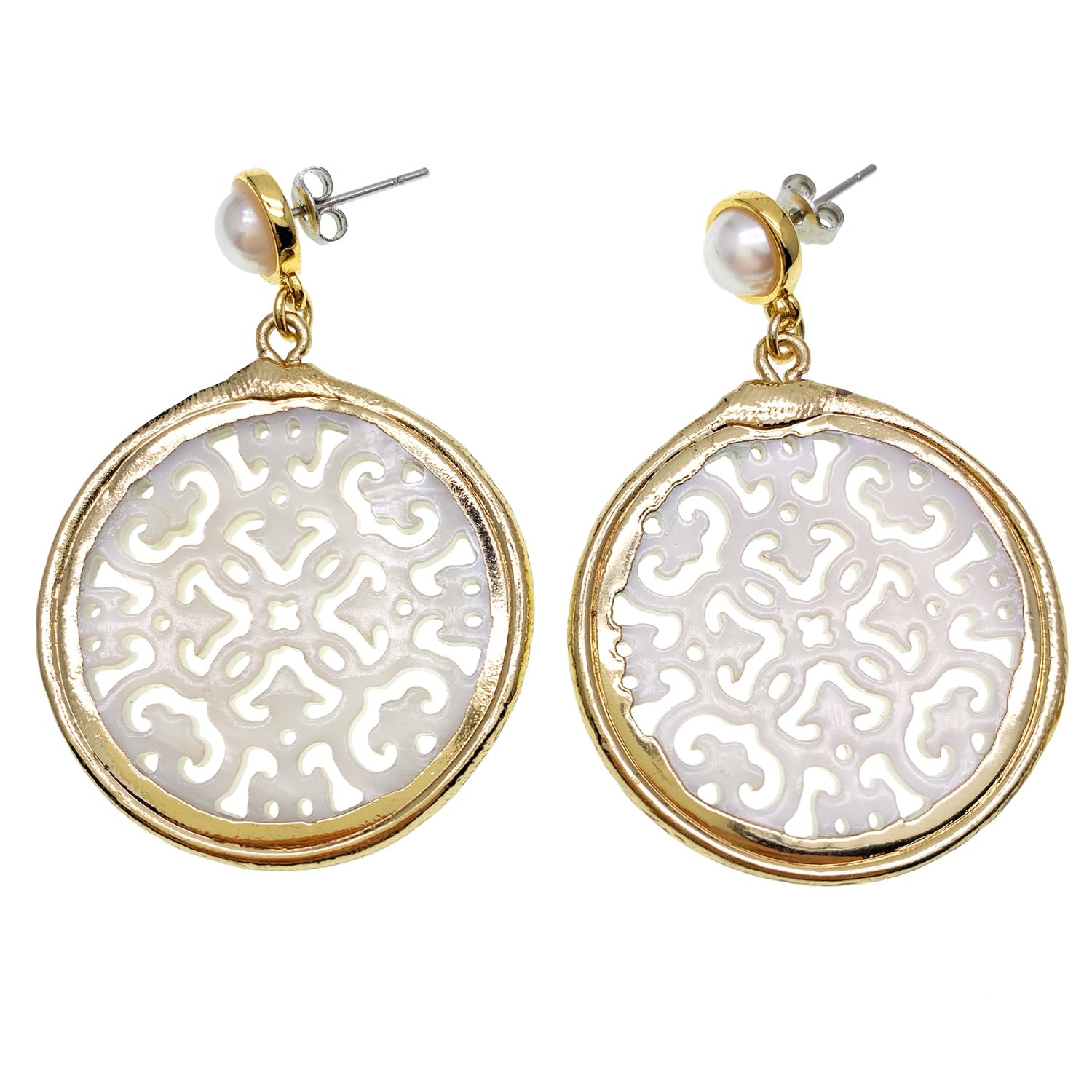 Farra Women's Gold / White Cut Out Shell Earrings