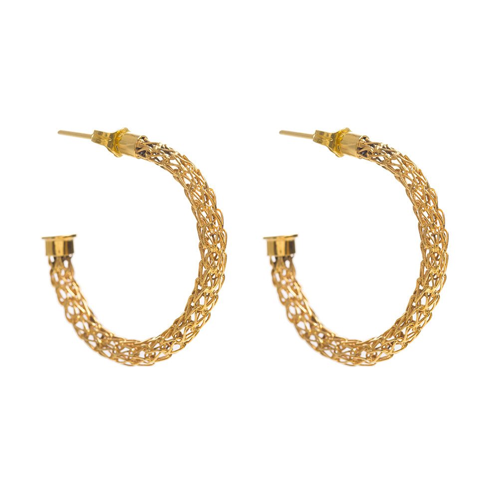 Women’s 22Ct Gold Weave Medium Open Hoops Freya Rose