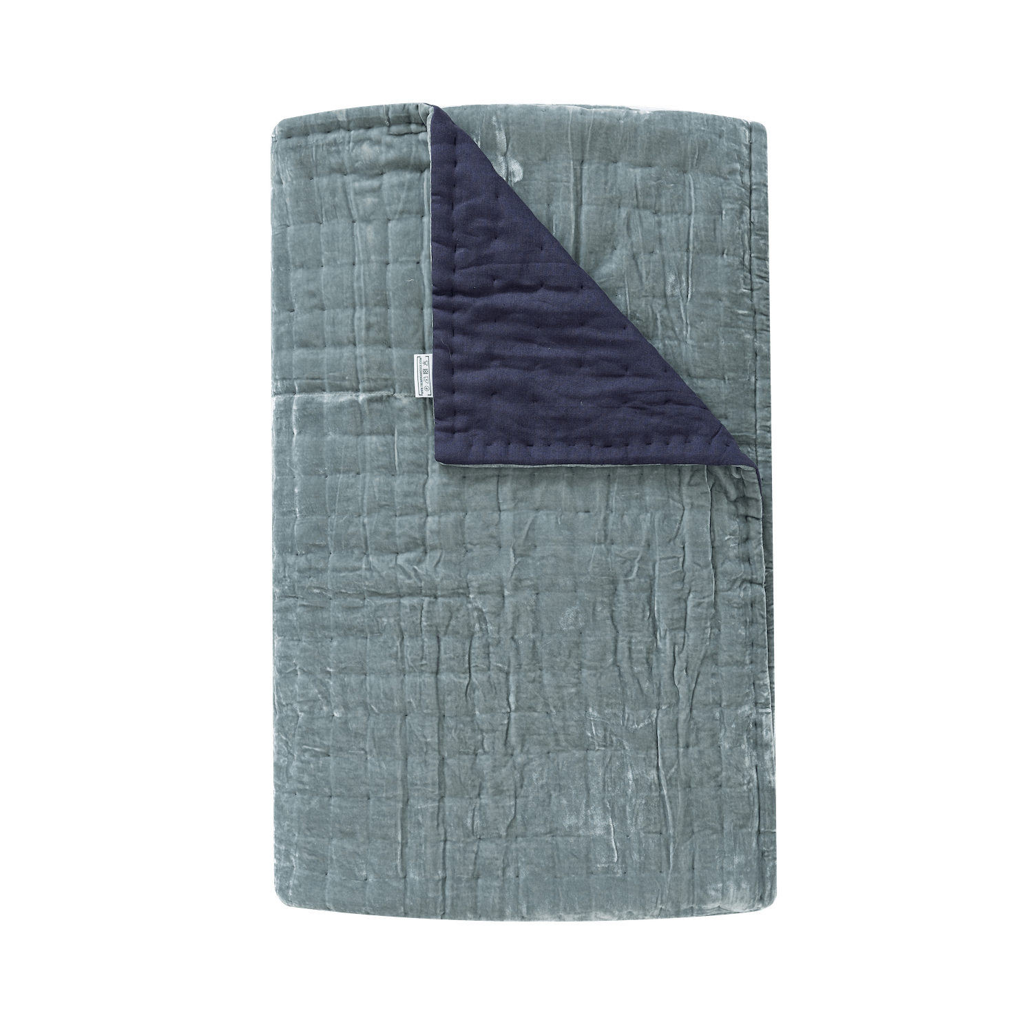 The Annam House Velvet Hand Quilt Throw - Duck Egg & Navy In Blue