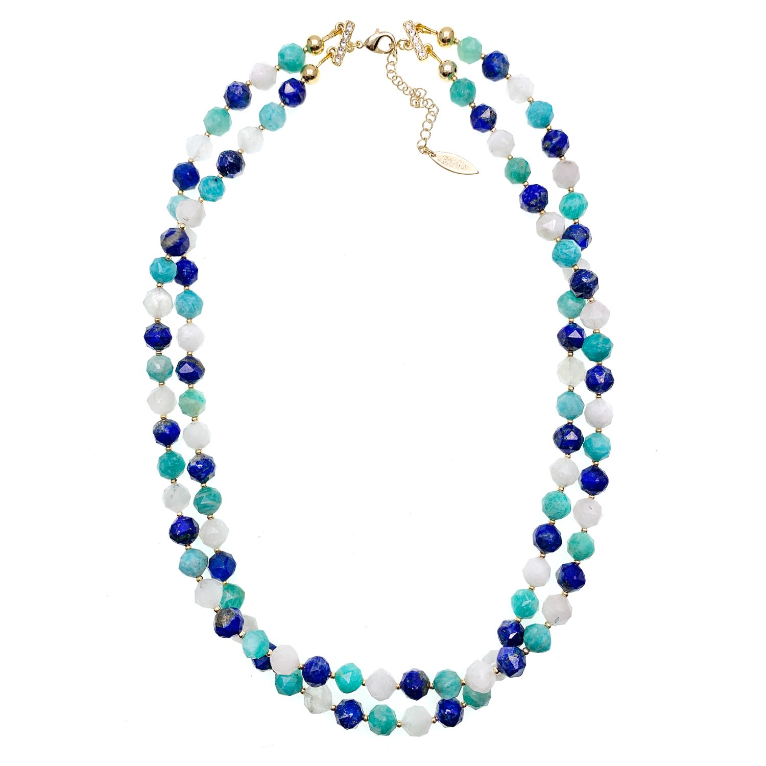 Women’s Blue / White Color Mixed Gemstone Double Strands Necklace Farra