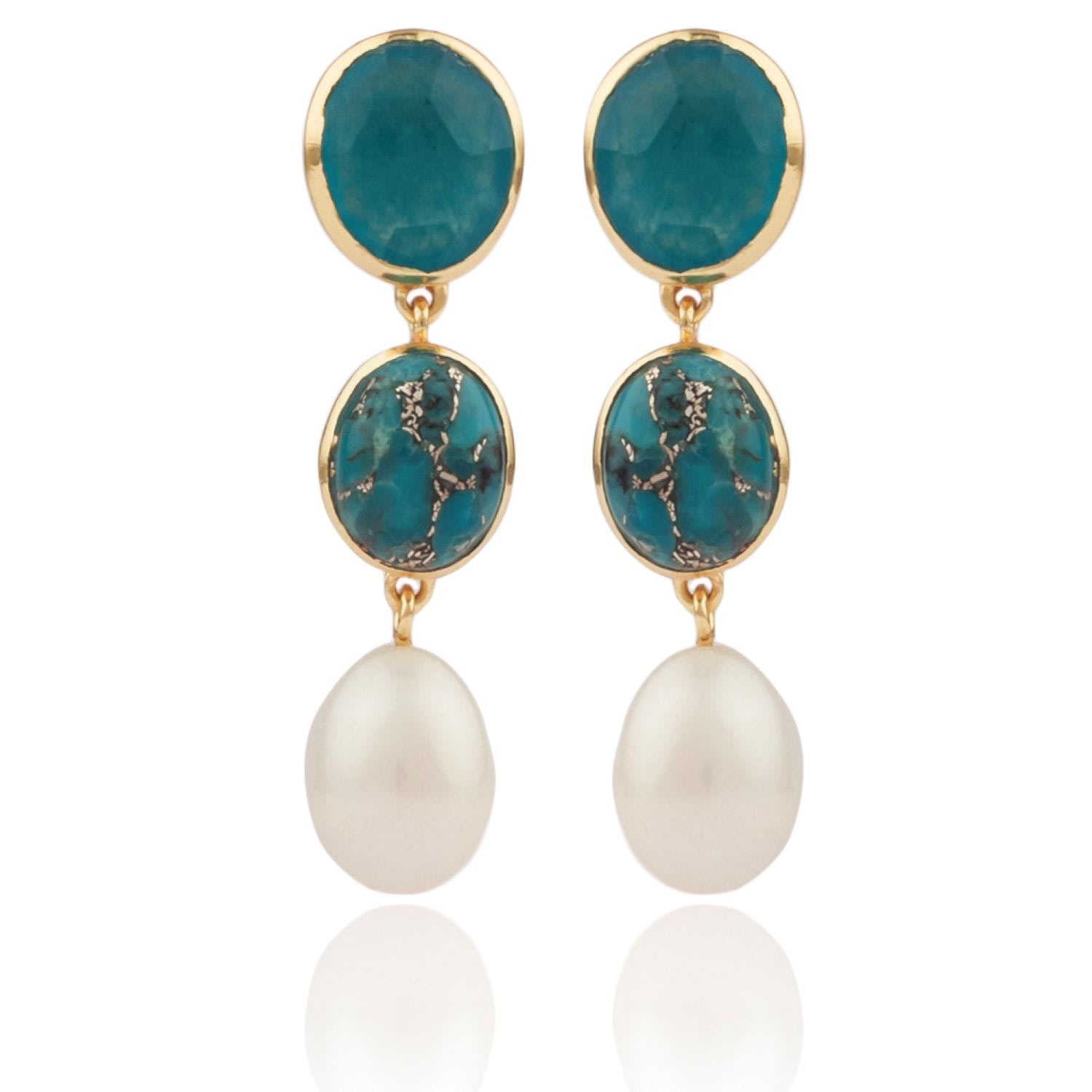 Women’s Green Oceanie Drop Earrings With Semi-Precious Stones And Pearls House of Elliott