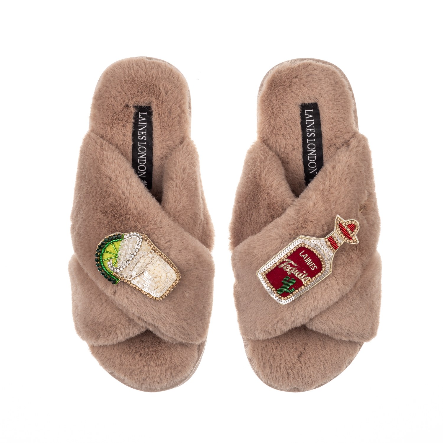 Laines London Women's Brown Classic Laines Slippers With Laines Tequila Slammer Brooches - Toffee In Brown