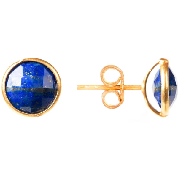 Latelita London Medium Circle Stud Earrings Lapis Lazuli Gold