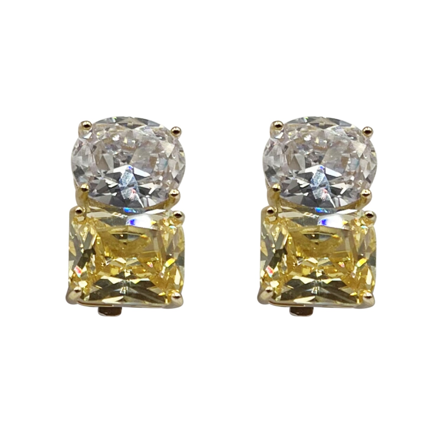 Women’s Neutrals Two-Tone Canary And Diamond Cubic Zirconium Clip Earrings In Sterling Silver Michael Nash Jewelry