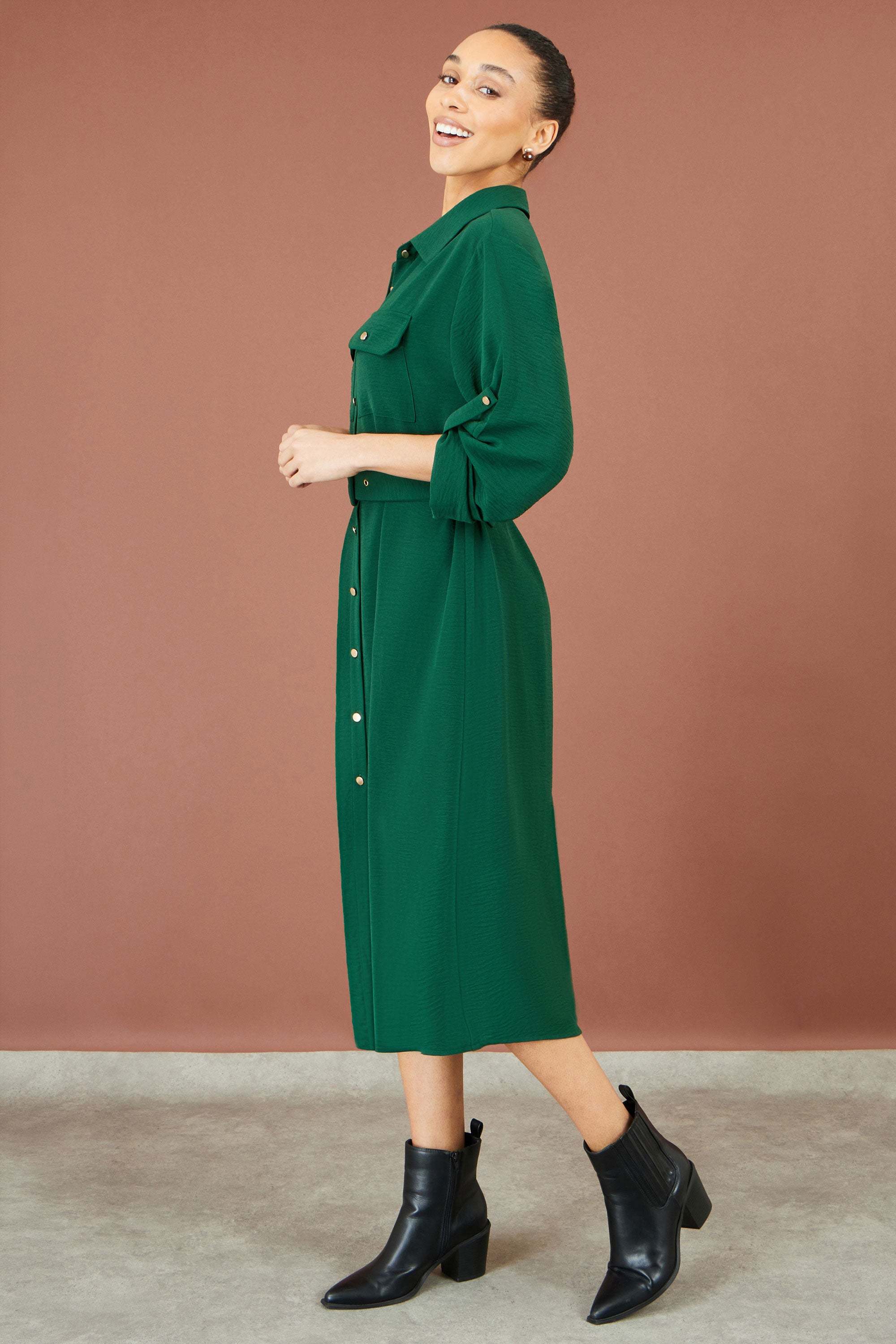 green yumi dress Stretch Midi Shirt by Yumi green dance costume