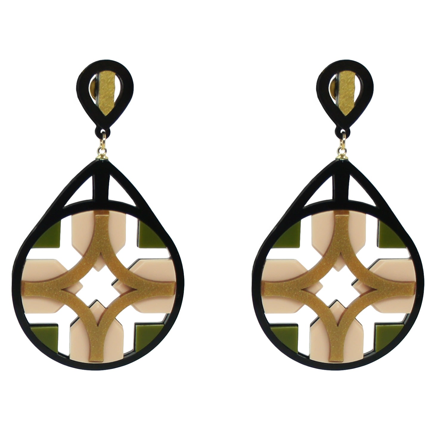 Gissa Bicalho Women's Neutrals Acrylic Earring Tile Olive