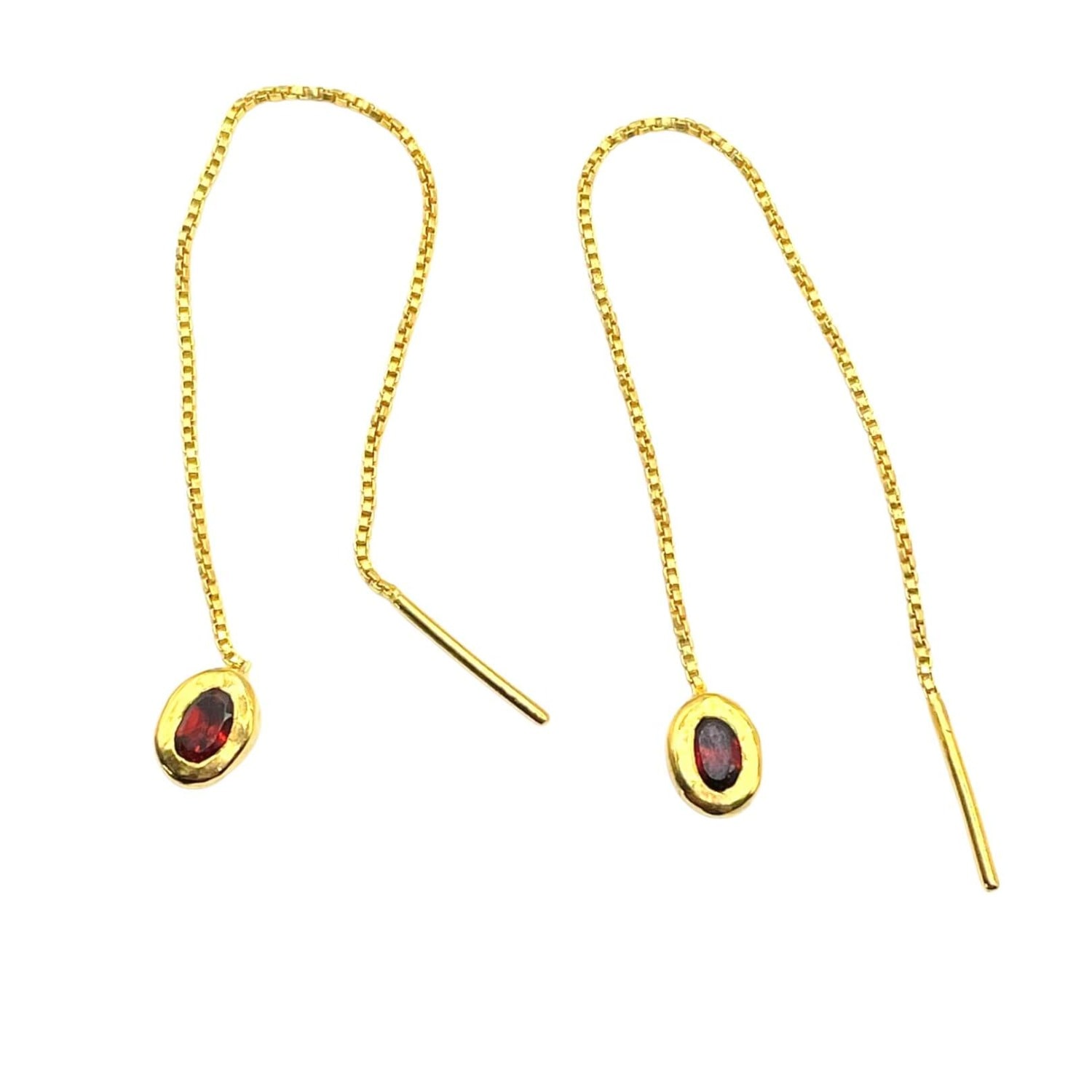 Amy Delson Jewelry Women's Gold / Red Thelma - Garnet Gold Threader Earrings