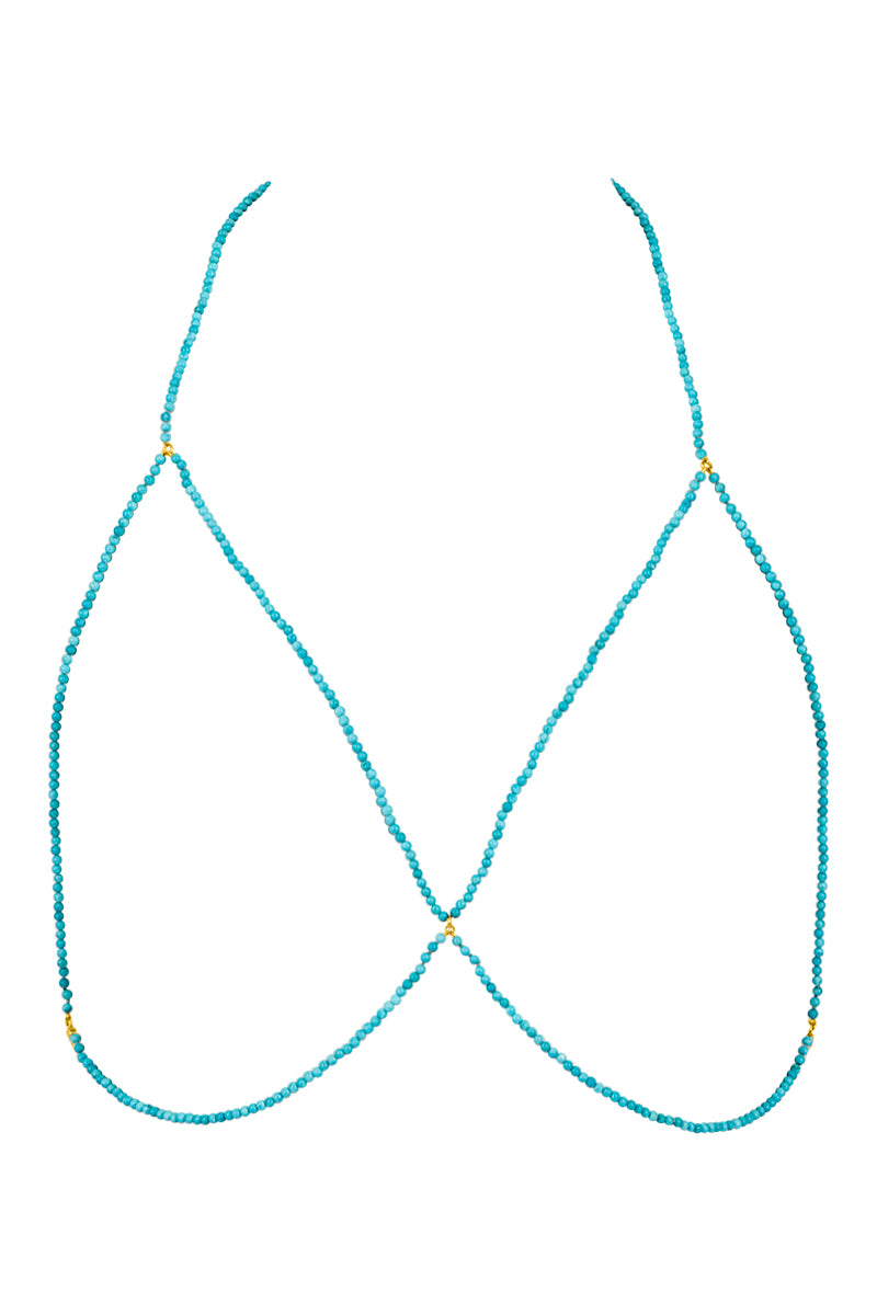 Naiia Women's Gold / Blue Lana Turquoise Bra Chain
