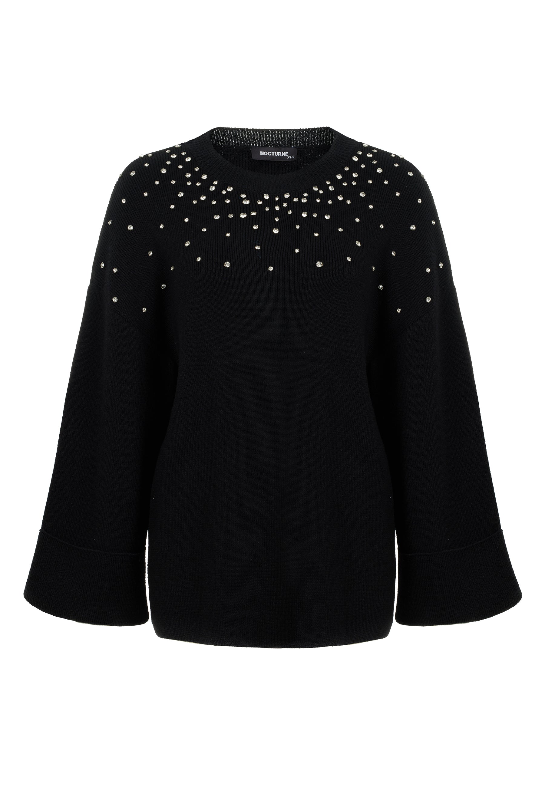 Nocturne Women's Black Crystal Stone Detailed Knit Sweater In Black
