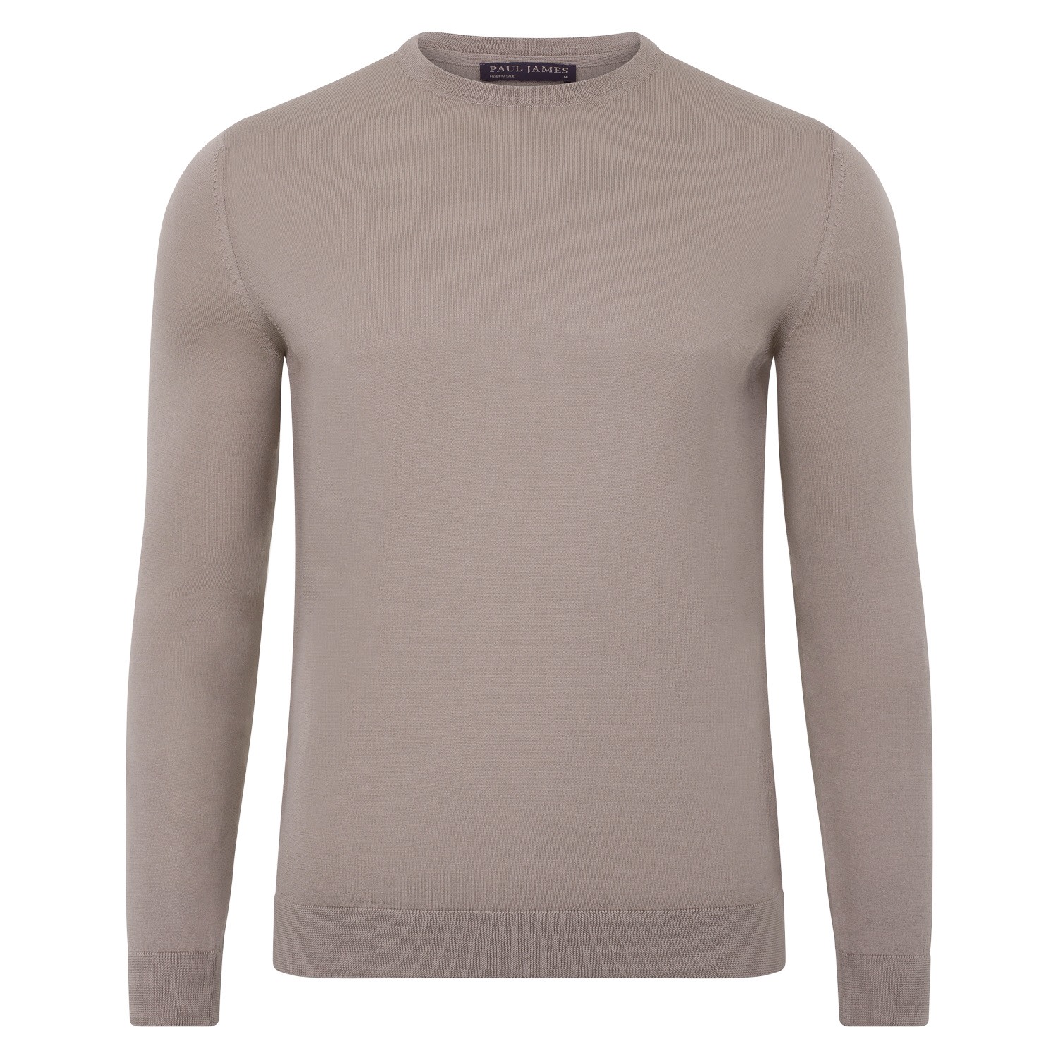 Brown Mens Superfine Matteo Merino Silk Crew Neck Jumper - Taupe XXL Paul James Knitwear