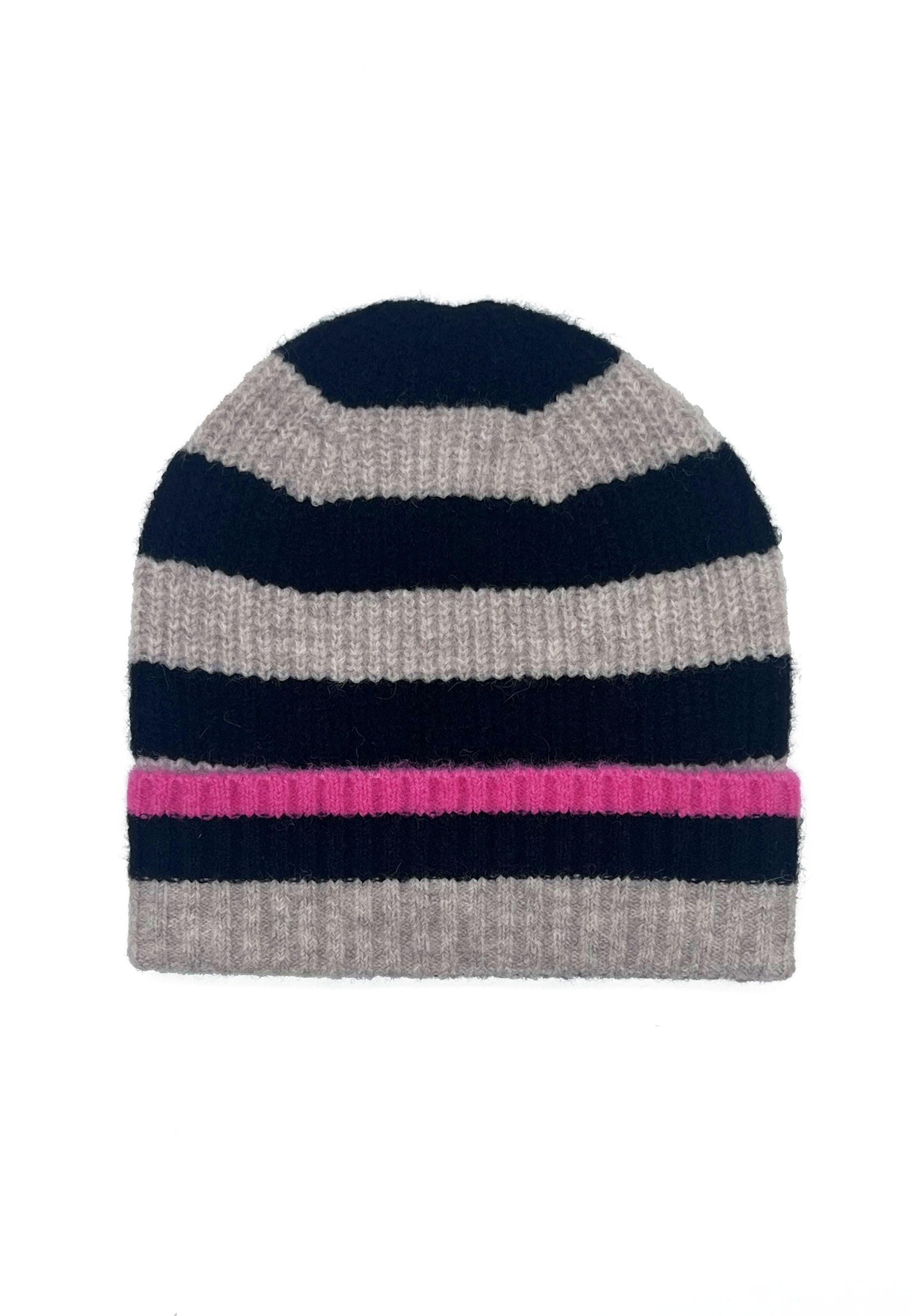 Women’s Green / Black / Blue Farah Knitted Stripe Beanie-Black Nooki Design