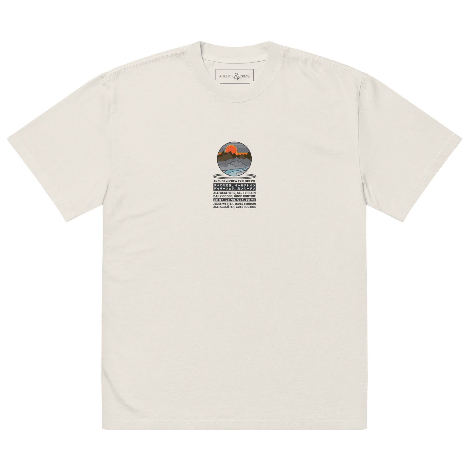 Anchor & Crew Neutrals Faded Bone Panoramic Peaks Explore Co. Oversized Cotton T-shirt - Women In White
