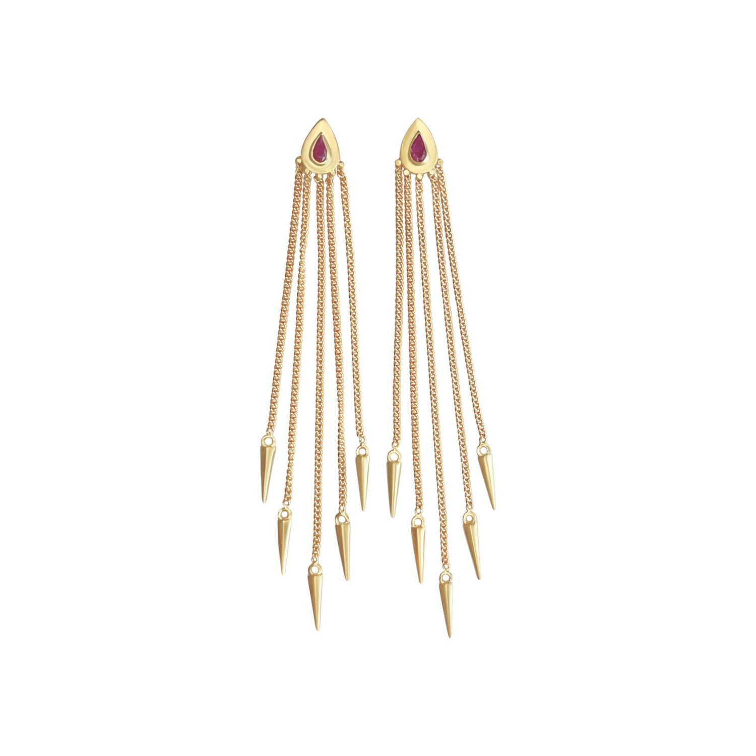 Rize Women's Gold / Red Ruby Tassel Earrings - Gold Plated