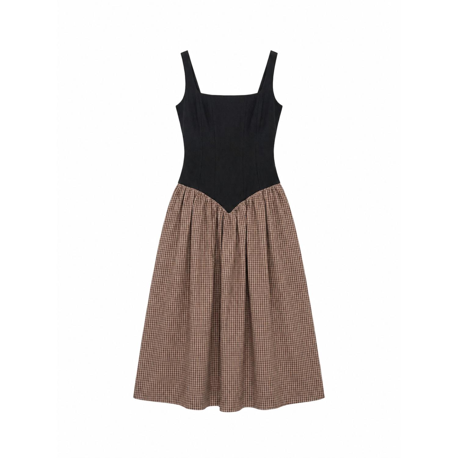 Rove Contrast Bodice Brown Plaid Midi Dress | CARMEN SAYS | Wolf & Badger