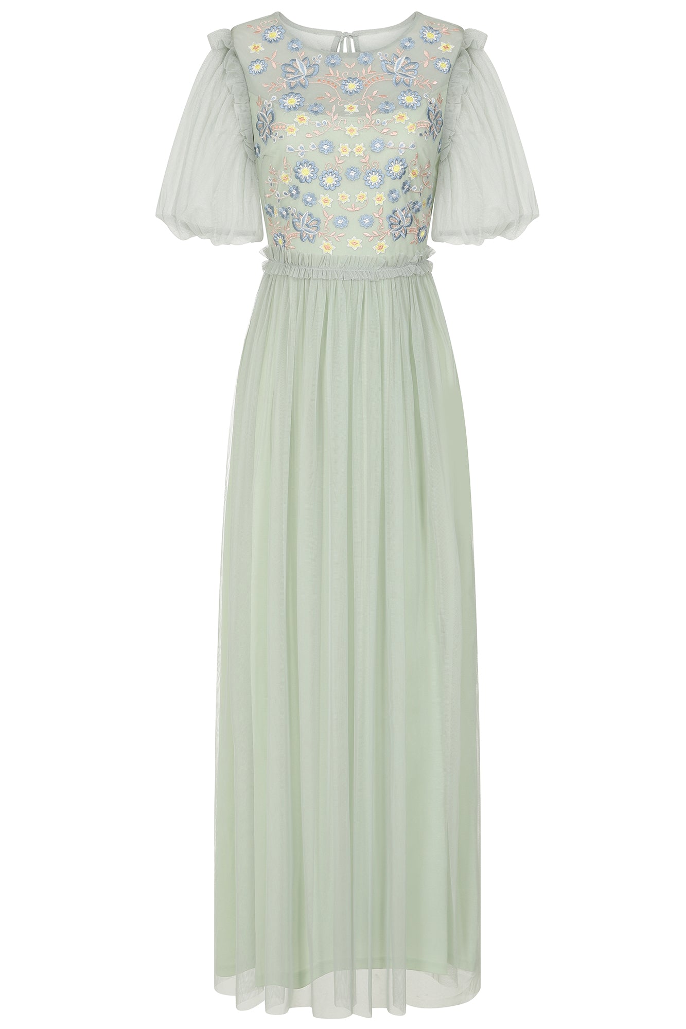 Women’s Laraline Puff Sleeve Maxi Dress With Floral Embroidery - Green XXL Frock and Frill