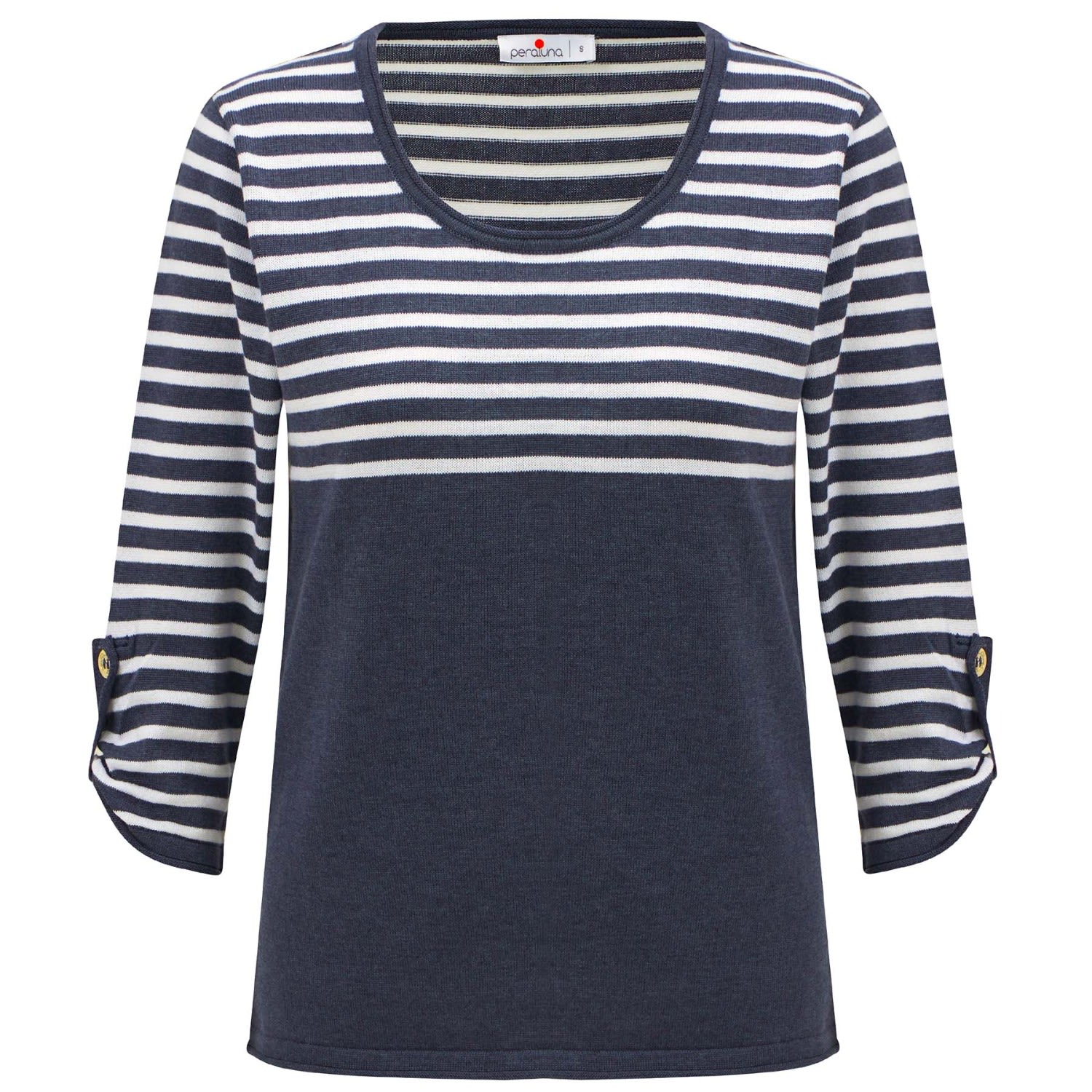 Peraluna Women's Blue Sailor Striped Knitwear 3/4 Sleeve Pullover - Indigo Melange/white In Blue