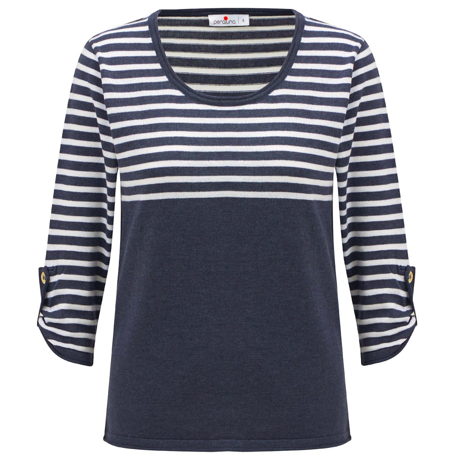 Women’s Blue Sailor Striped Knitwear 3/4 Sleeve Pullover - Indigo Melange/White Small Peraluna