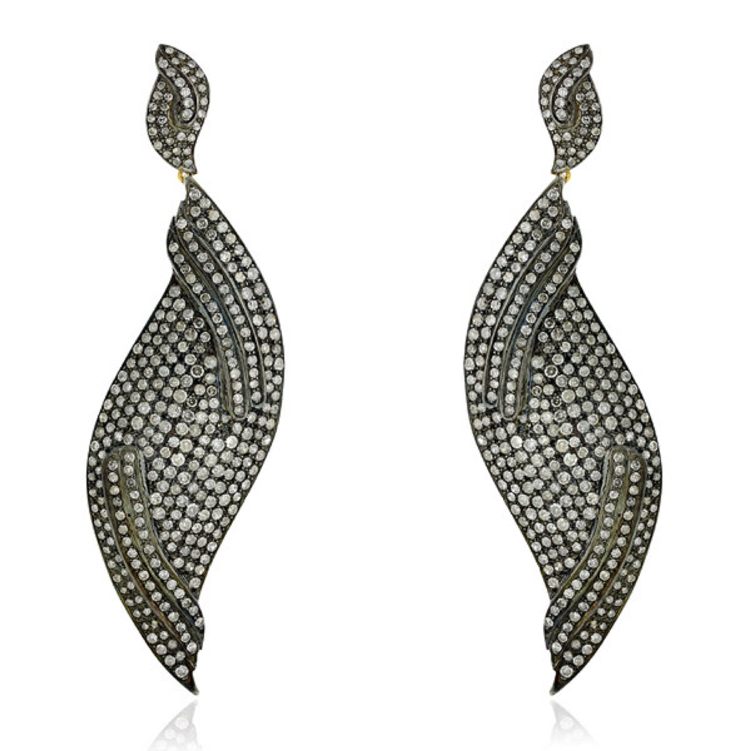 Artisan Women's Silver / Gold / White Natural Pave Diamond Dangle Earrings In 14k Gold & Sterling Silver Des In Gray