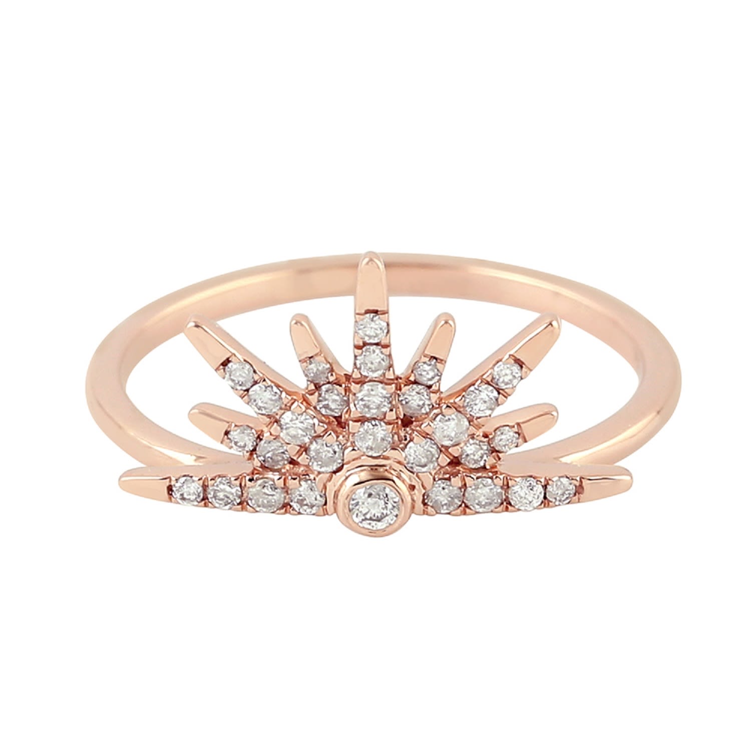 Women’s Pink / Purple / White 14K Rose Gold In Micro Pave Natural Diamond Half Starburst Ring Artisan