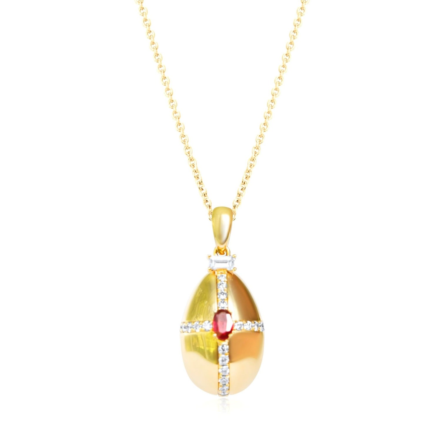 Women’s Gold / Red Enchanted Solid Yellow Gold And Ruby Egg Locket Pendant Rinoor