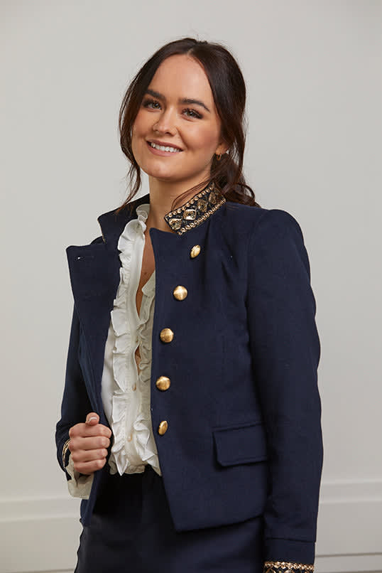 Navy Military Jacket With Gold Sequin Braid Details by Guinea