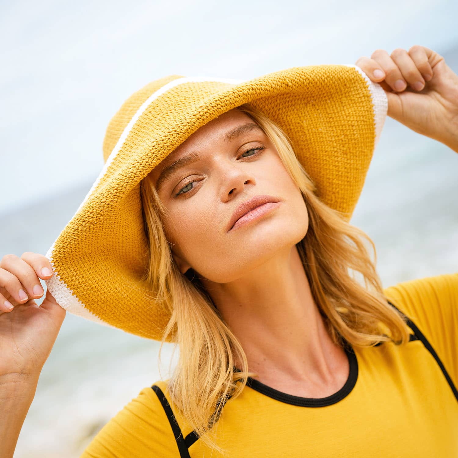 Elegant Crochet Sun Hat in Yellow and Brown Lace brim sun hat crochet pattern Jenny & Teddy main image 2