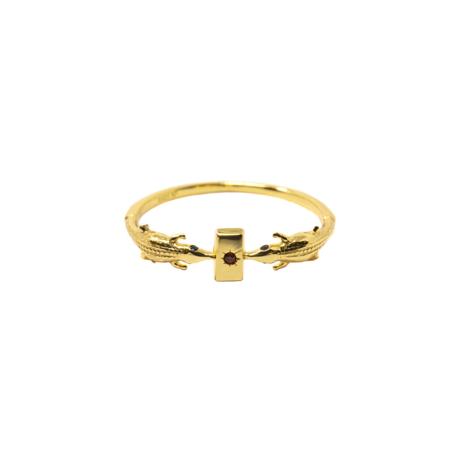 Nasi Silver Women's Green Dainty Crocs Gold Ring- Chrome Diopside & Black Spinel In Gold