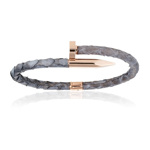 Men’s Grey Gray Python Bracelet With Rose Gold Nail Unisex Double Bone Bracelets