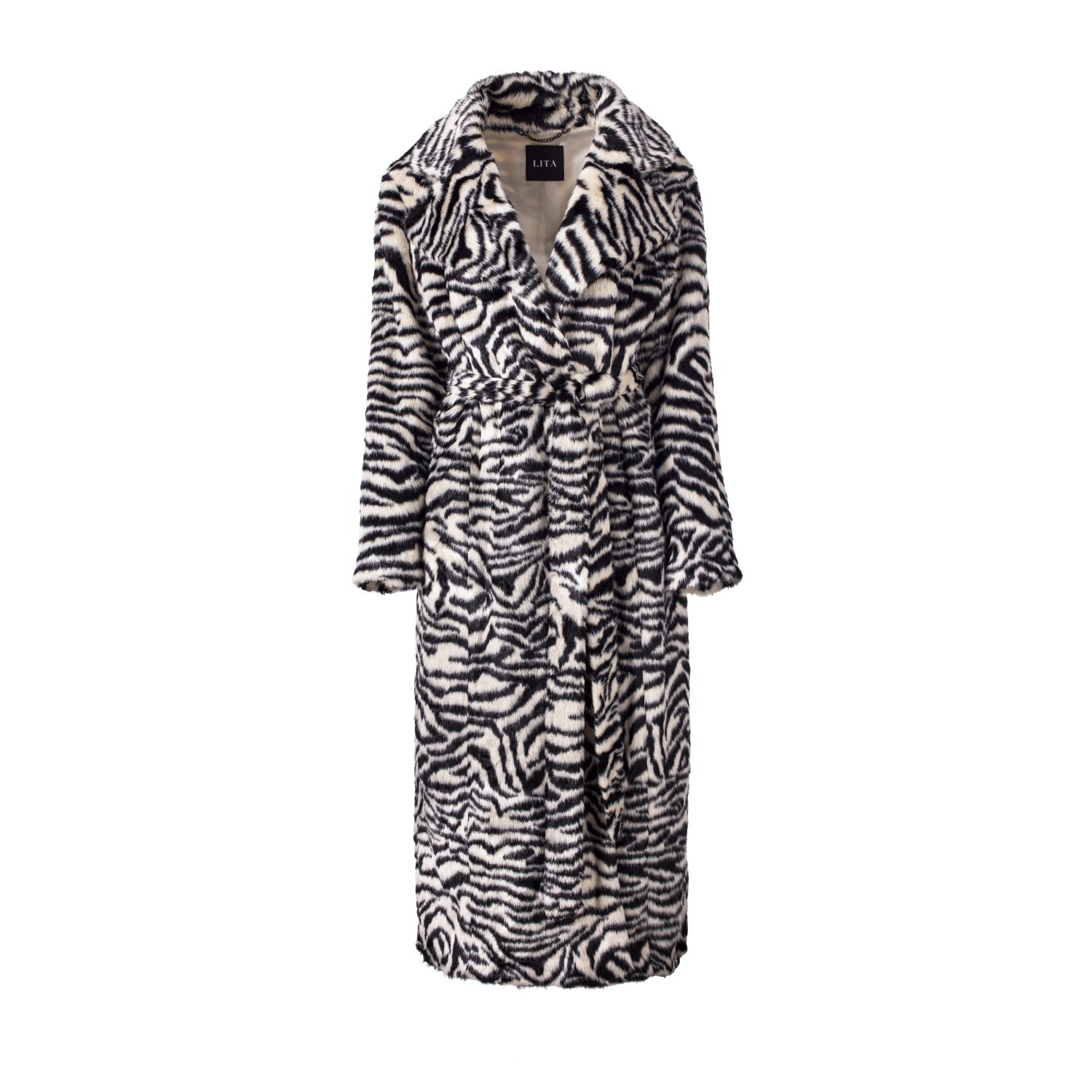 Women’s Black / White Long Faux Fur Coat In Zebra Print Extra Small Lita Couture