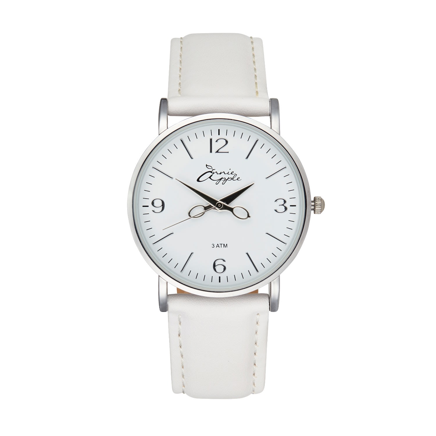 Bermuda Watch Company Women's Annie Apple Alore Silver/white Leather Hairdresser Scissor Hands Watch In White