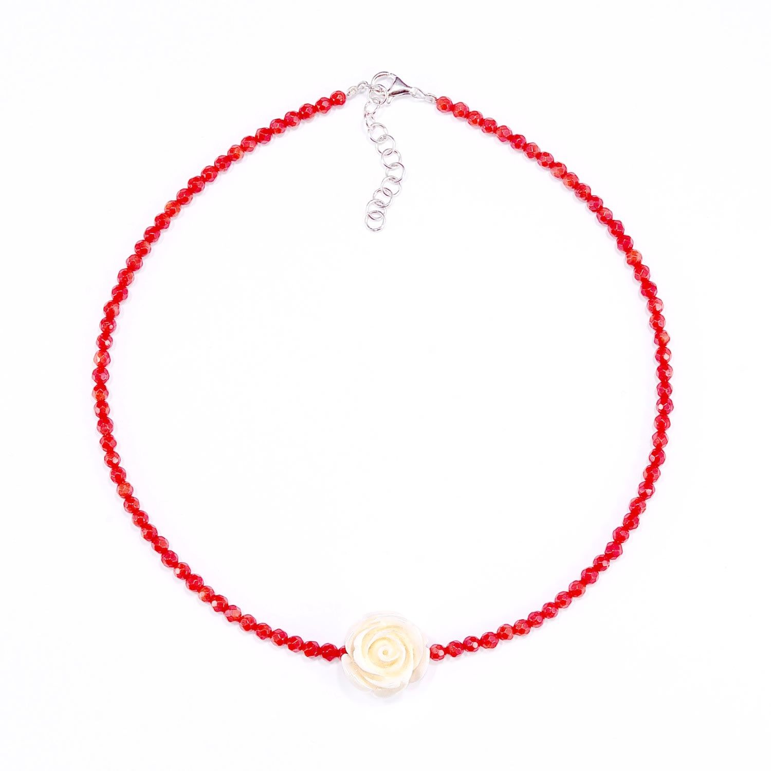 Mineralgems ✩ Studio Women's White / Red Red Coral Choker With White Rose