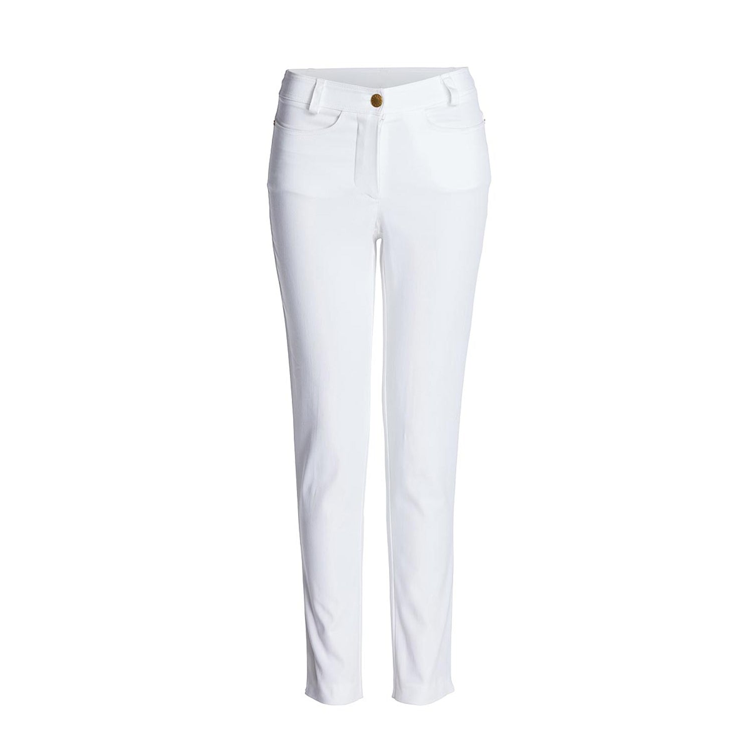 Conquista Women's White Fitted Mid Rise Trousers In White