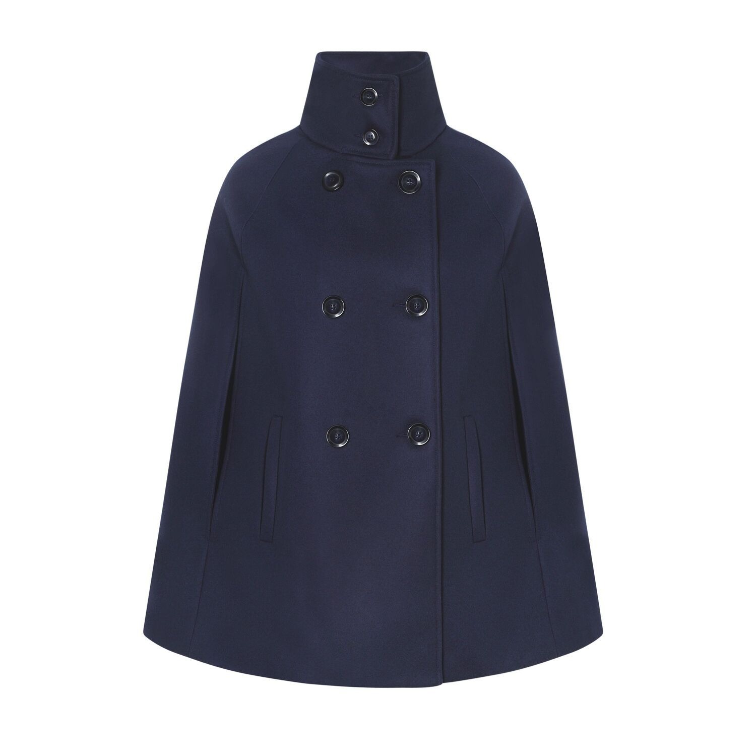 Wool Cashmere Double Breasted Cape - Blue by Allora