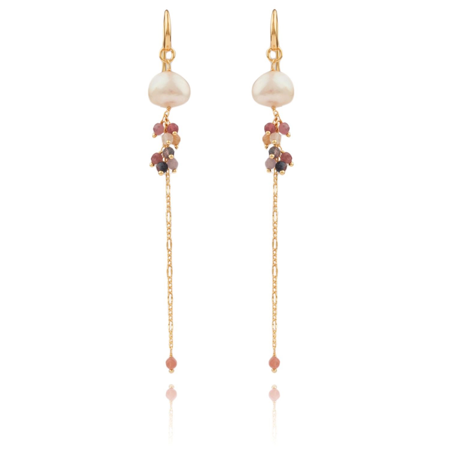 House Of Elliott Women's Rachelle Drop Earrings With Pearls And Cluster Of Semi-precious Stones In Yellow