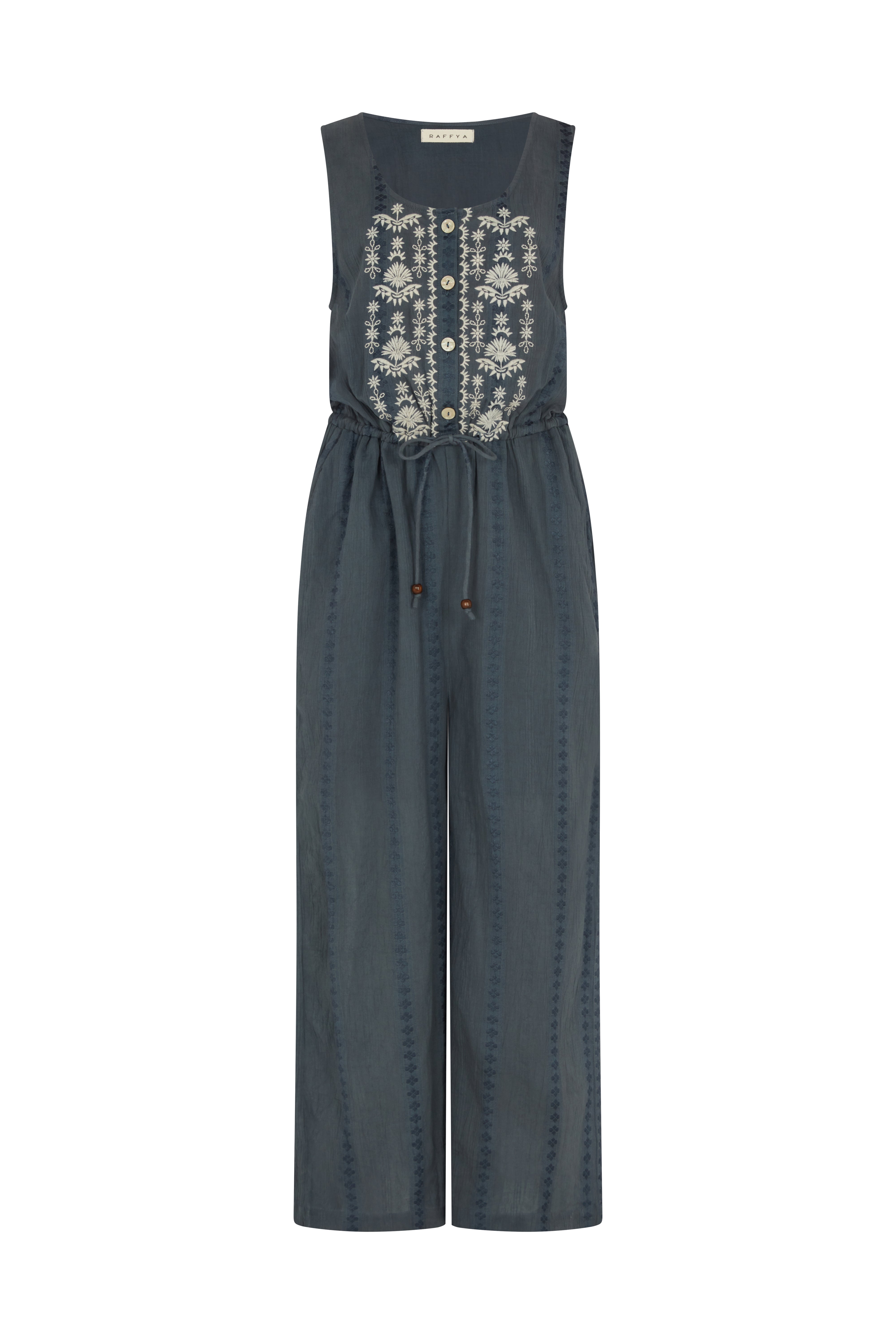 Raffya Women's Ana Embroidered Jumpsuit - Grey