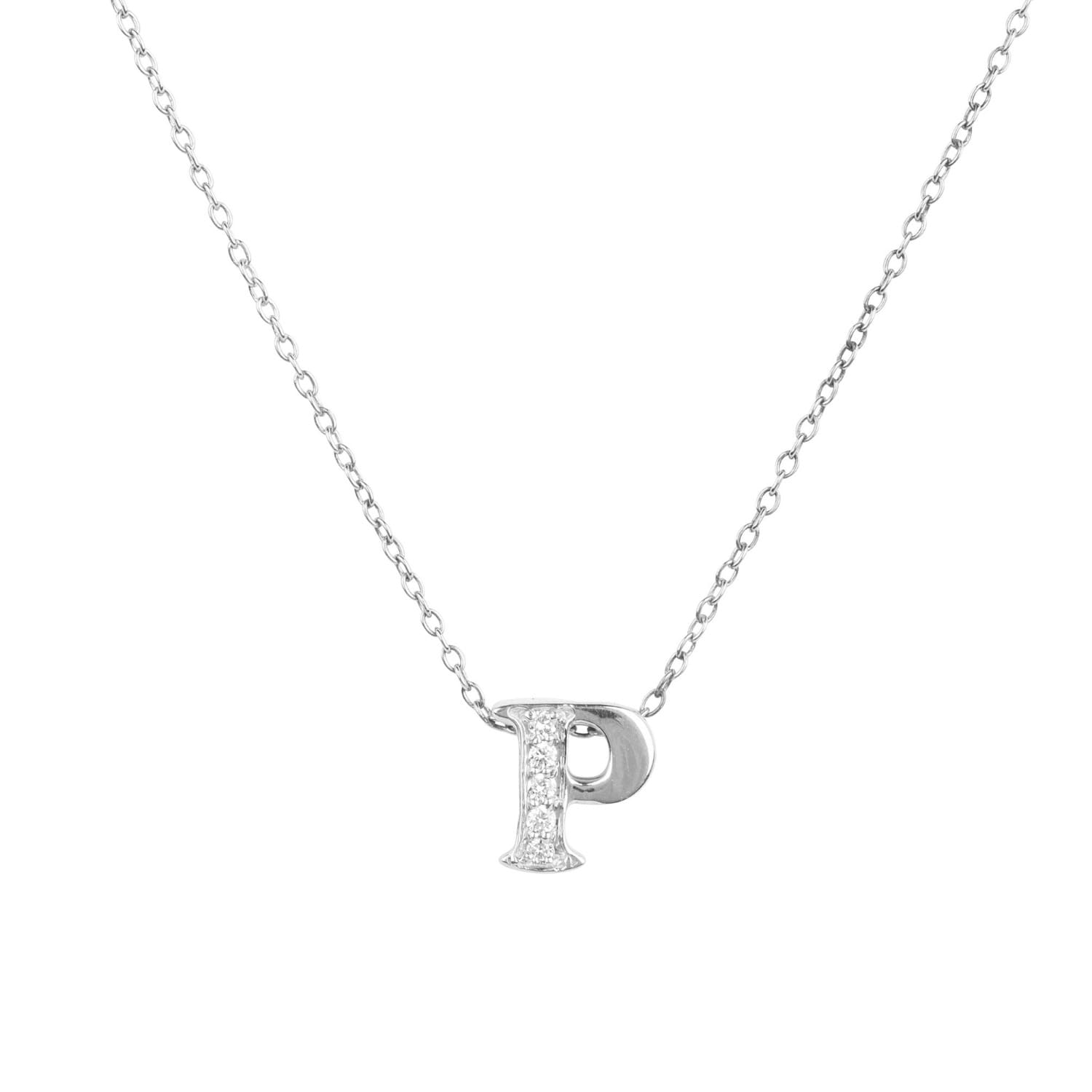 Diamond Initial Letter Pendant Necklace Silver P by LATELITA