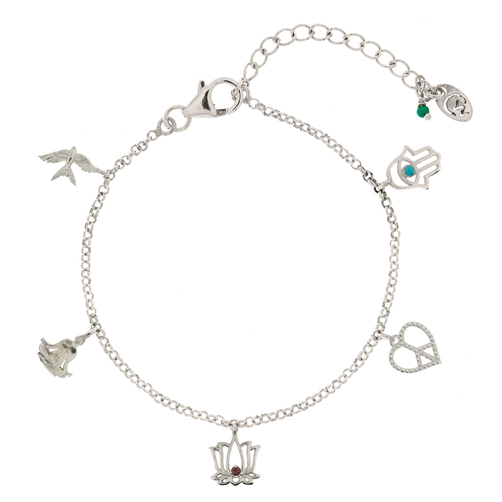 Charlotte's Web Jewellery Women's Peace, Love And Freedom Silver Charm Bracelet In Silver