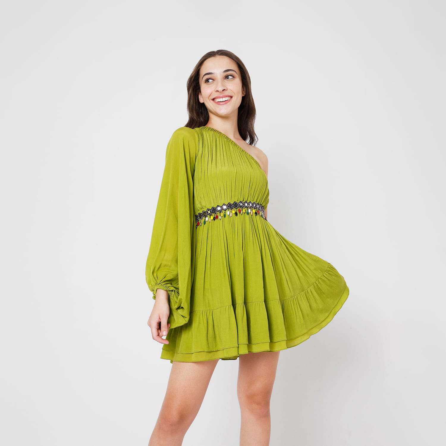 Lime Green One Shoulder Dress | Style Junkiie | Wolf & Badger