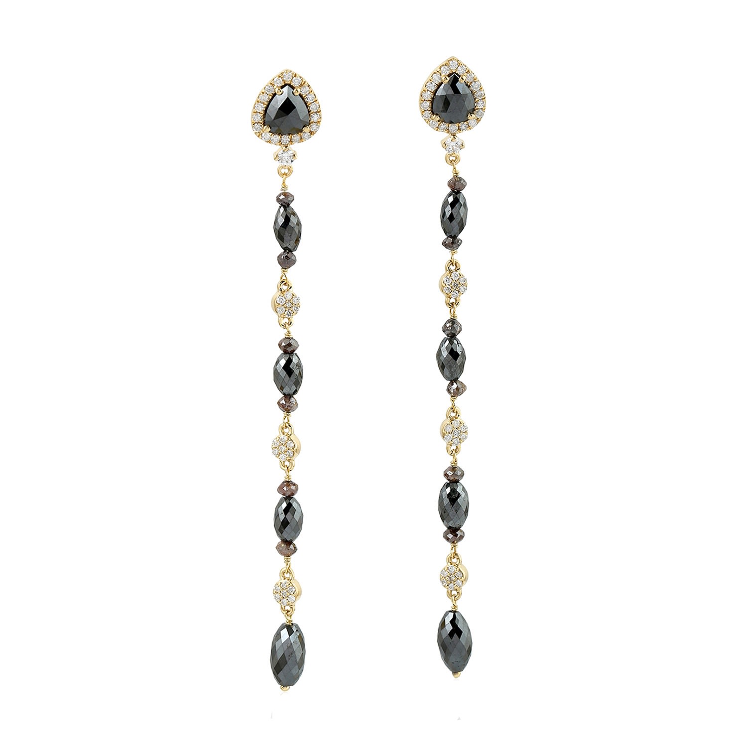 Women’s Black / White 18K Yellow Gold Natural Black And White Diamond Dangle Drop Earring Artisan