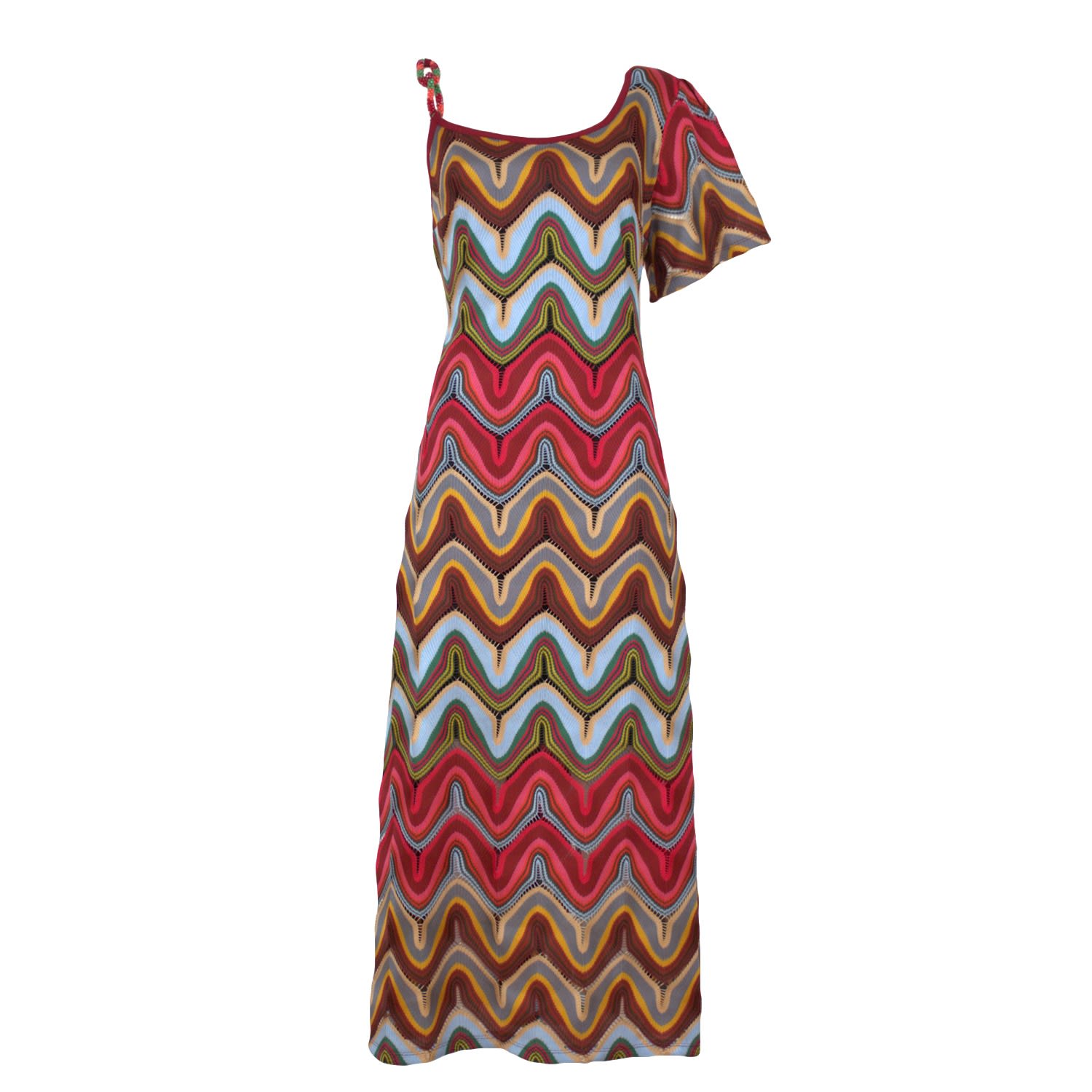 Lalipop Design Women's One-shoulder Multi-color Knitted Maxi Dress