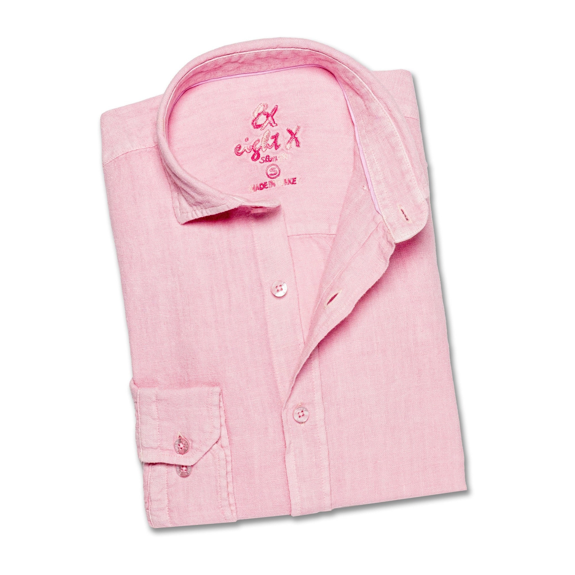 Eight X Men's Pink / Purple Linen Button Down Shirt - Light Pink