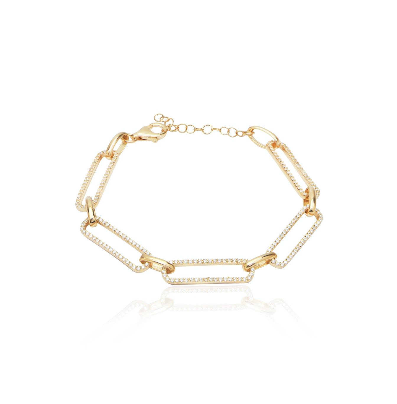By Eda Dogan Women's Gold Bevelled Chain Bracelet Pave Stone In Gold