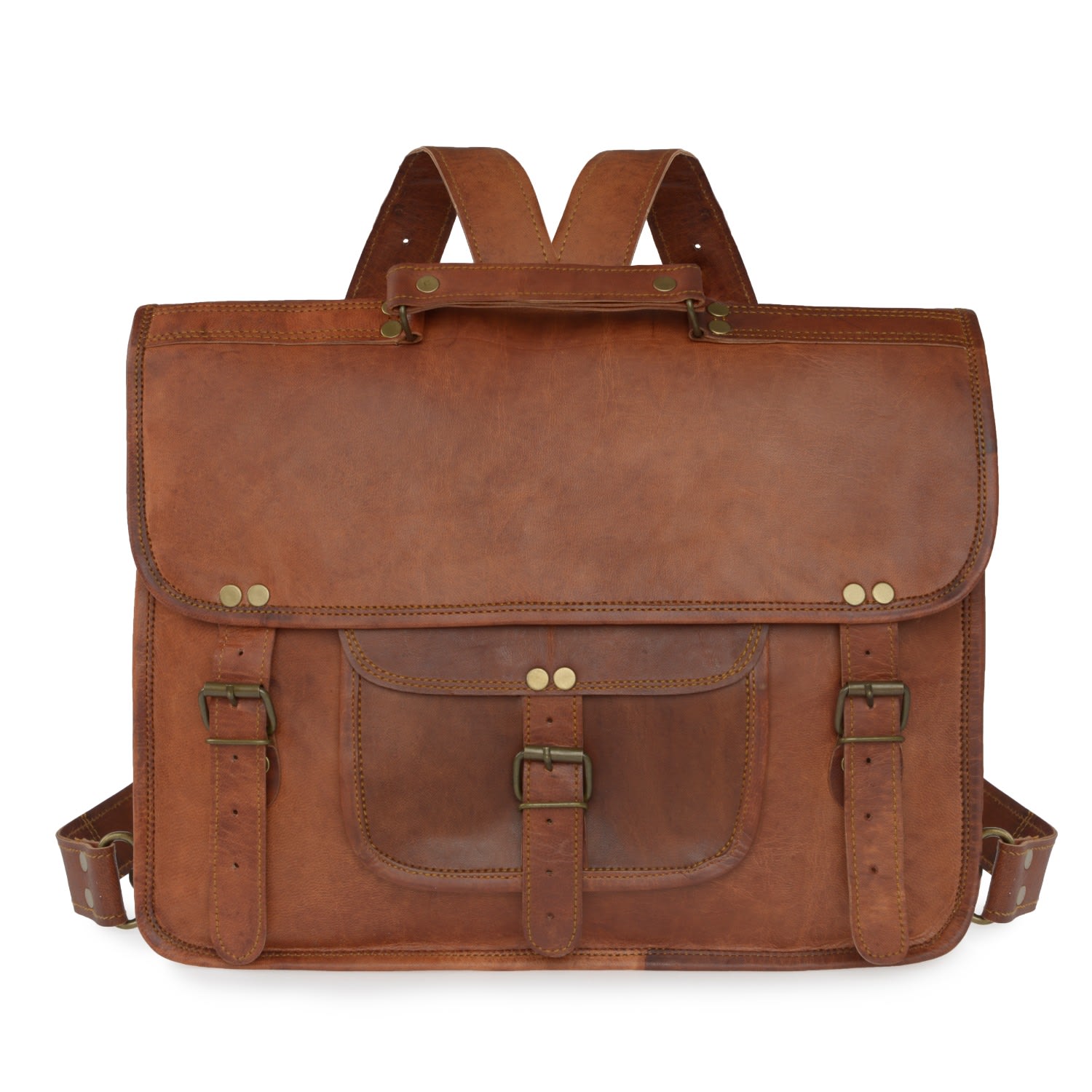 Vida Vida Men's Brown Vida Vintage Leather Backpack Satchel In Brown