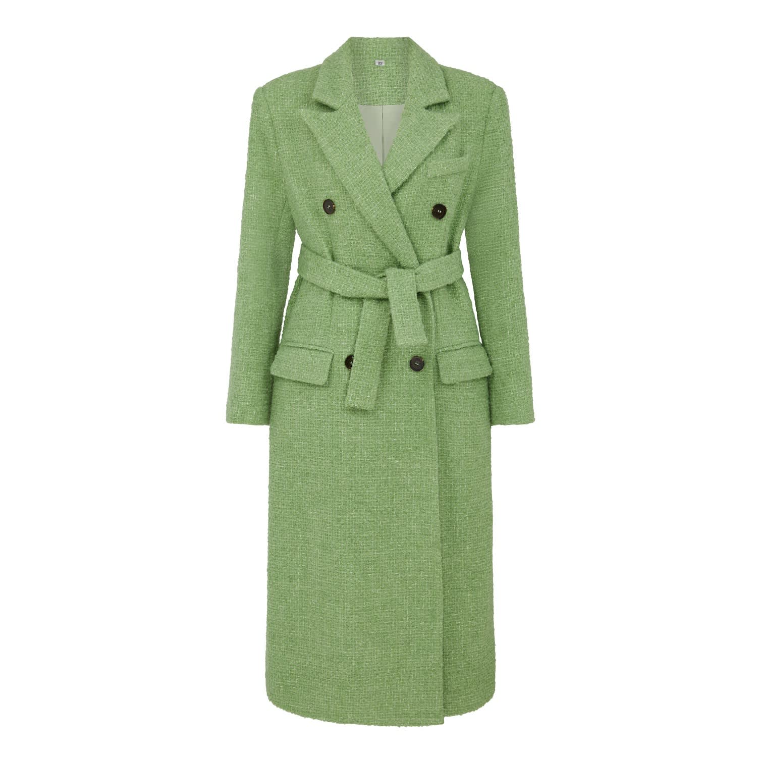 Metallic Thread Peak-Lapels Bouclé Tweed Coat In Pistachio Green